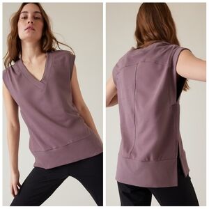 NWT Athleta Retroterry V-Neck Sweatshirt Damask Mauve Women's Large Sleeveless